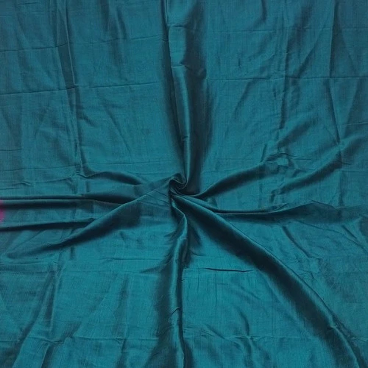 Vintage Teal 100% Pure Silk Handloom Sari Remnant 4YD Craft Fabric Silk Scrap