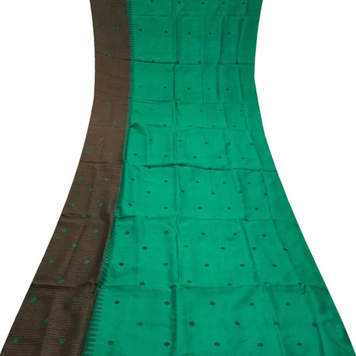 Vintage Teal Green 100% Pure Silk Handwoven Sari Remnant 5YD Craft Fabric Scrap