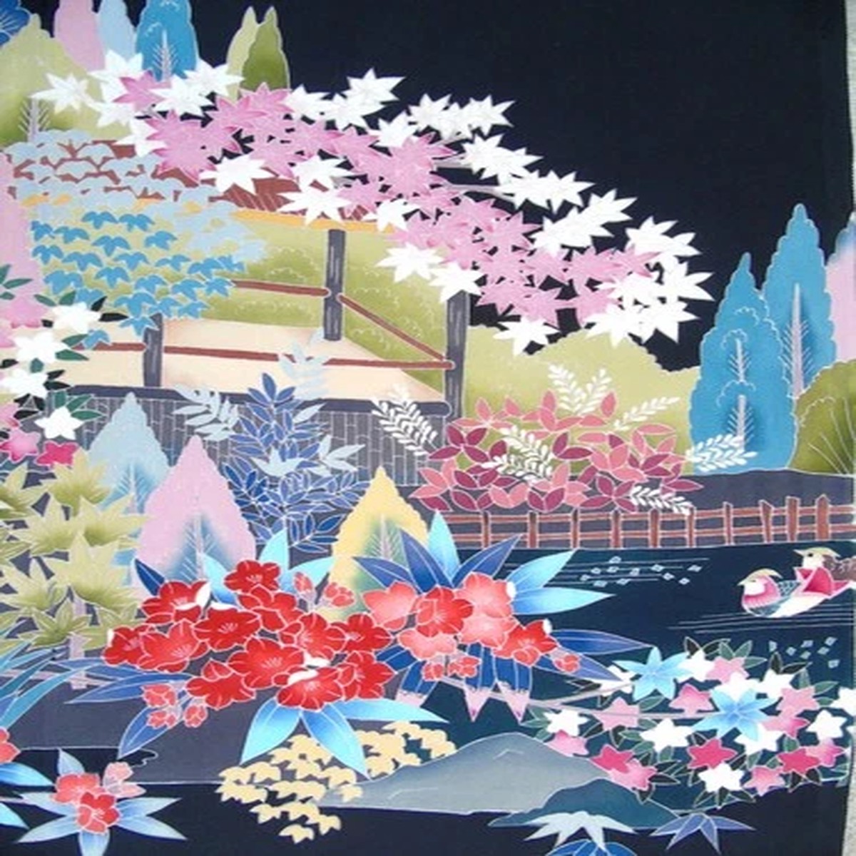 [AYANE] KAGA YUZEN STYLE SCENERY (Sample) - Japanese Silk KIMONO Fabric