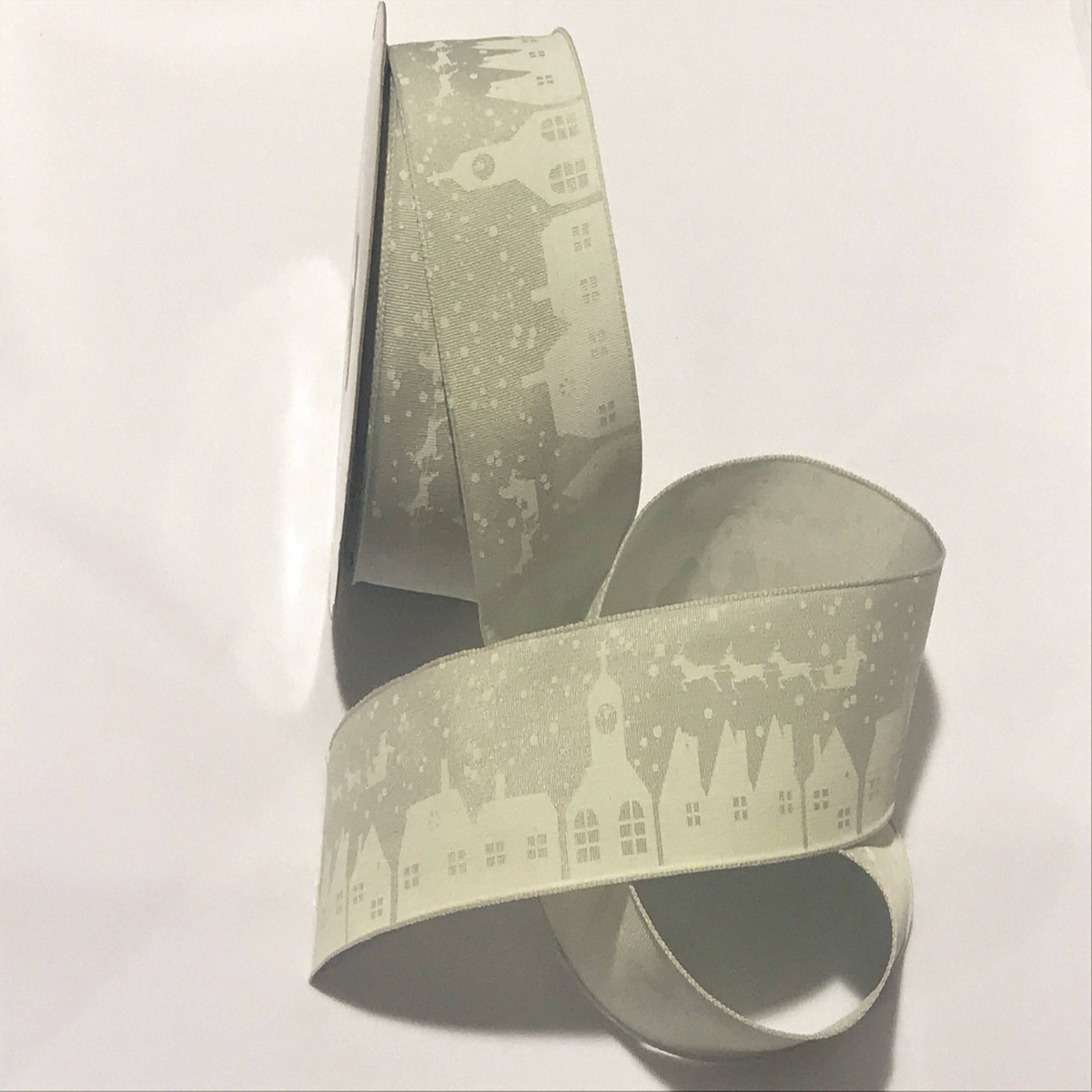 Christmas Taffeta Ribbon Snowy Village - 50mm